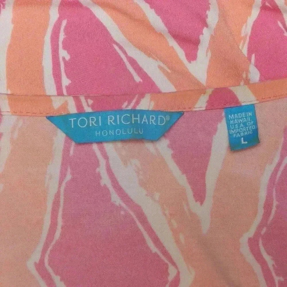 Tori Richard Tie Waist Dress Size Large Pink Blouson Cap Sleeve Mini V-Neck - Picture 4 of 6